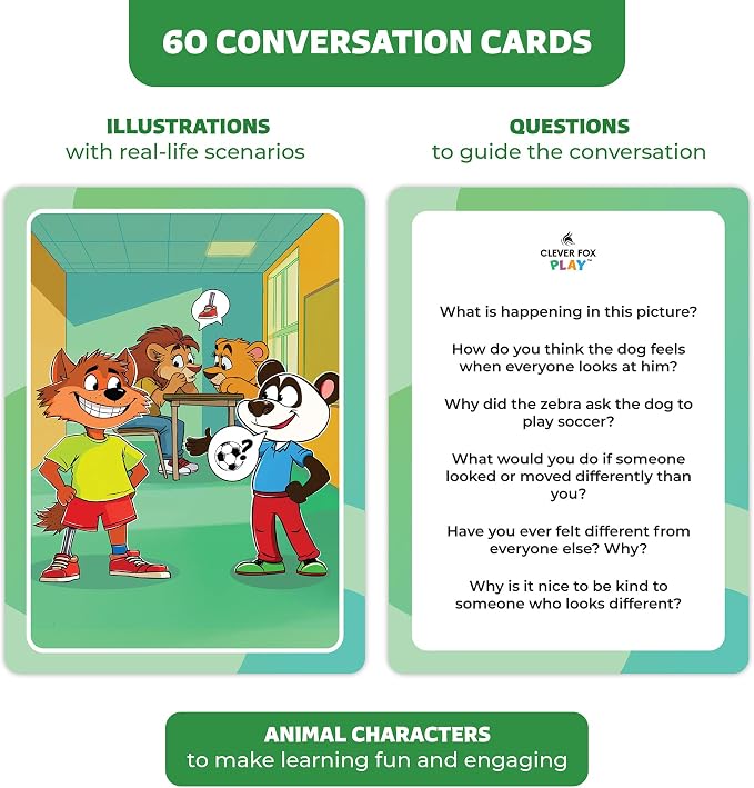 Who What Why Diversity Conversation Cards for Kids, SEL Game, Ages 4+ | Empathy, disability awareness, social skills, coping skills, culture, traditions, therapy and family discussions