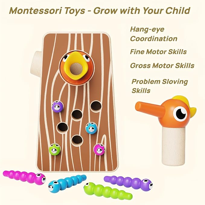 Montessori Wooden Bird Feeding Game for Boys and Girls Aged 2-4 | Toddler Fine Motor Skills Learning