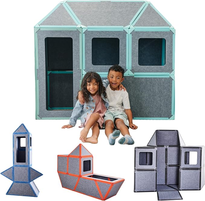 Superspace Giant Magnetic Fort Building Panels - The Big Set, Pine, 24 Panels, Life-Size Magnetic Tiles Kids, Build Forts Castles Rockets, STEM Toy Ages 3-10+, Eco-Felt, Indoor & Outdoor