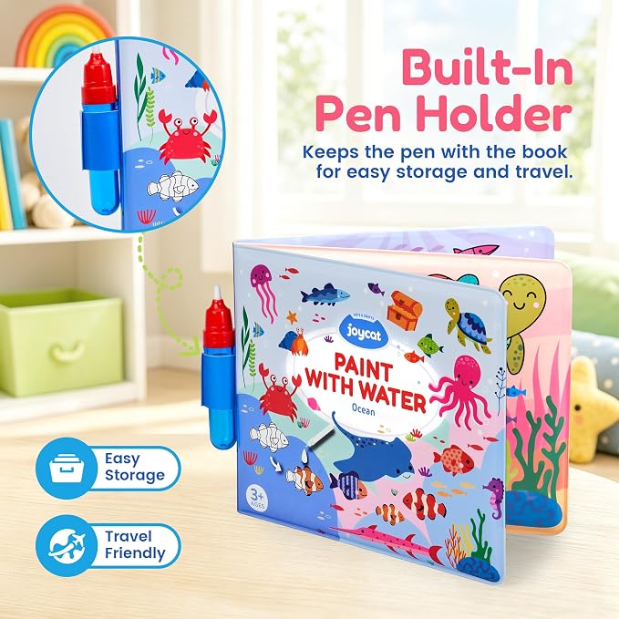 JoyCat 3 Pack Painting with Water Coloring Book for Toddlers Ages 3-5 | Water Coloring Books with Water Pens, No Mess Travel Toy for Kids to Develop Creativity,Educational Learning Kits Gifts