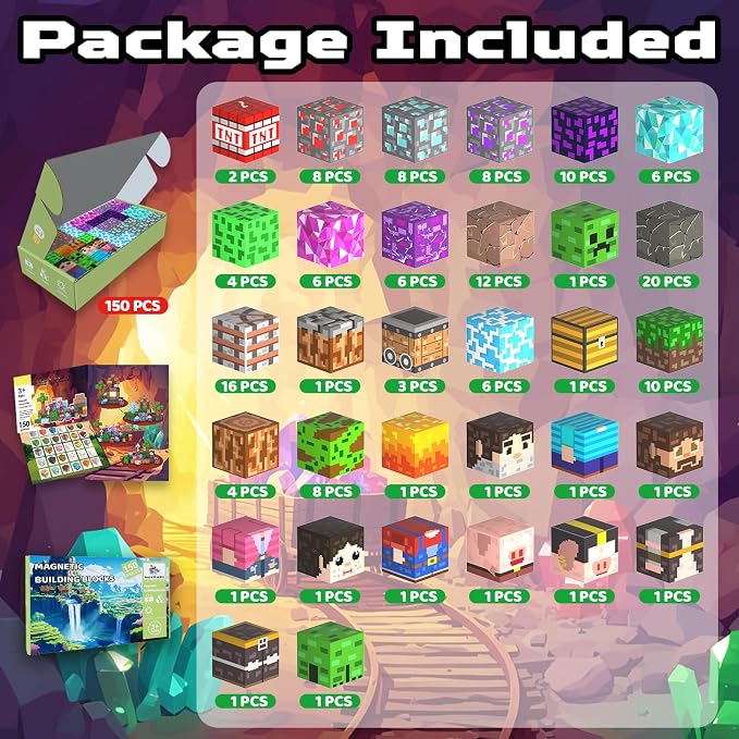 Magnetic Blocks, 150PCS Light Up Building Cube Toys Gifts for Kids | Magnetic Cubes, 0.8 inches Building Blocks, 1PCS Light Up Blocks, STEM Toys Christmas Birthday Gifts for Kids Boys Girls