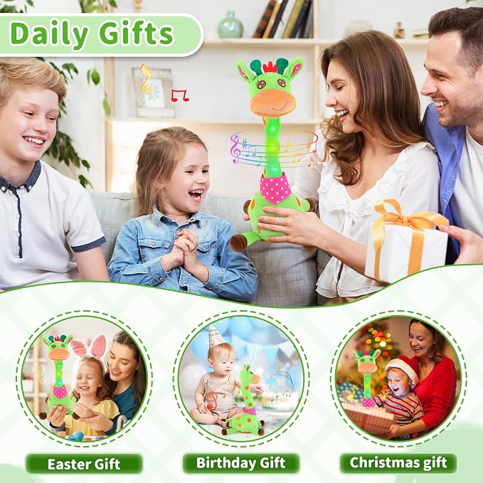 Emoin Talking Giraffe Baby Toy for Baby Toddler, Dancing Giraffe Toy Singing Mimicking Recording Repeating What You Say with LED English Sing for Boys Girls Gift, 15 Second Recorde | Mimicking Repeating What You Say, LED Flashing Plush Giraffe Gift for...