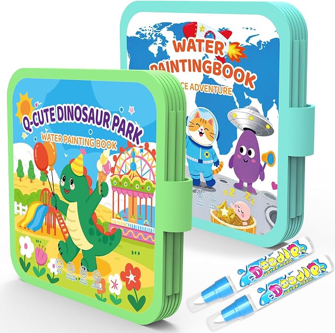KONLE Reusable Water Painting Book, 20 Pages Dinosaur&Space Coloring Books | Mess Free Coloring Book for Toddlers 1-3, Travel Gift for Boys & Girls, Educational Art Activity, Montessori Art