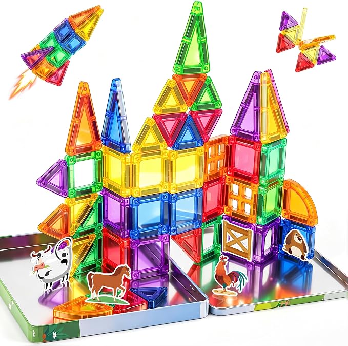 URMYWO Magnetic Building Tiles, Magnetic 3D Blocks Construction Playboards | 46 Pcs, STEM Creative Educational Toys for Kids Ages 4-8, Preschool Kindergarten Game, Farm Theme, Boy Girl Birthday Gifts