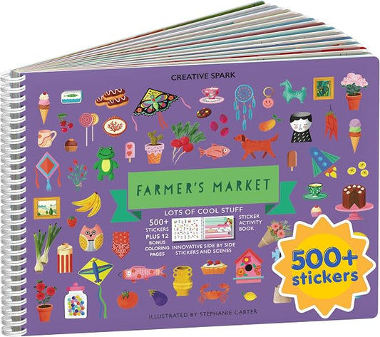 Farmer's Market 500+ Sticker Book by Cupkin Fun Toddler Travel Activity Coloring and Sticker Book, Road Trip Essentials, 12 Coloring Pages 12 Side by Side Scenes for Ages 2–8 Years