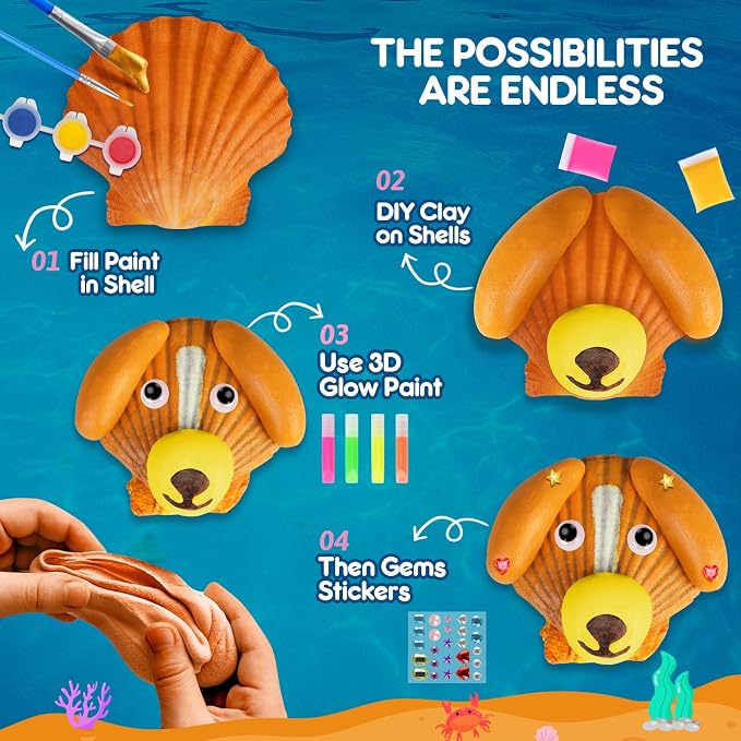 EPUMP Shell Painting Kit for Kids - Glow in The Dark Arts and Crafts Supplies Kits for Girls Boys - Kids Activities Creative Art Set Birthday Gifts DIY Paint Toys for Age 6 7 8 9 10 11 12 Years Old
