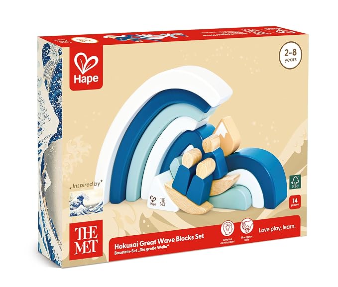 Hape x The Met Hokusai Great Wave Wooden Building Blocks – Art-Inspired Building Block Set for Ages 2-8Y – Fine Motor Skills & Creativity