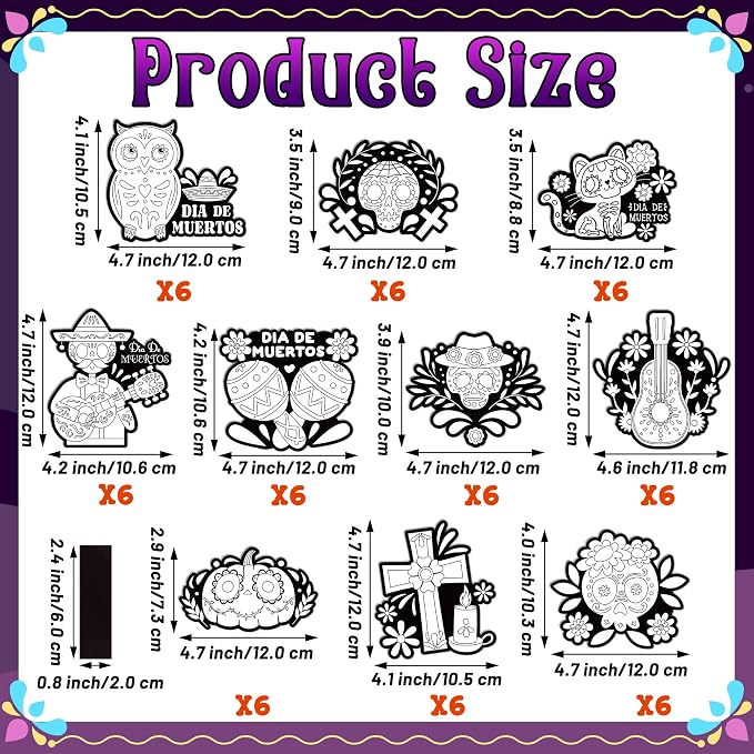 Day of the Dead Coloring Arts Crafts Kit - 30Pcs Mexico Theme Color Your Own Magnets for Kids Mexican Fiesta Blank DIY Coloring Magnets for Party Fridge Refrigerator School Classroom Activities Decor