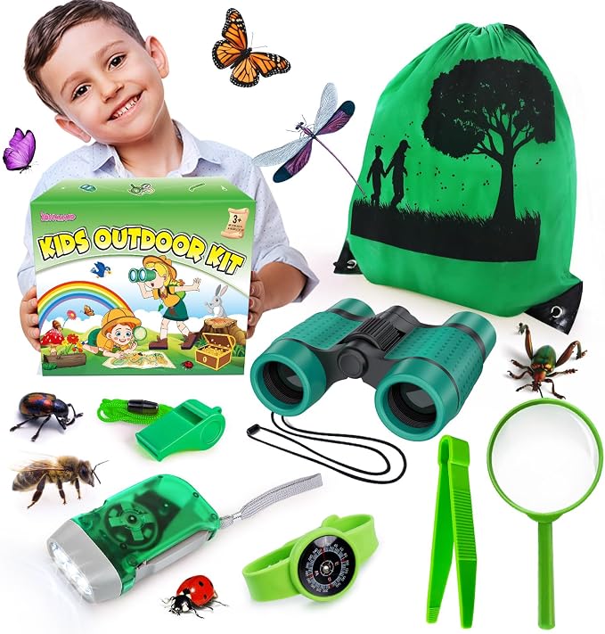 Kids Explorer Kit & Bug Catcher Kit, 7 Pcs Kids Outdoor Exploration Set | Camping Gear with Backpack & Binoculars, Ideal Outdoor Adventure Toys for Boys Girls 3-12