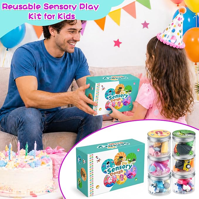 6 Pack Play Dough Jars Reusable Sensory Dough Kit Educational Creative Playdough for Boys Girls Home Preschool Classroom Activities Holiday Birthday Party Favor