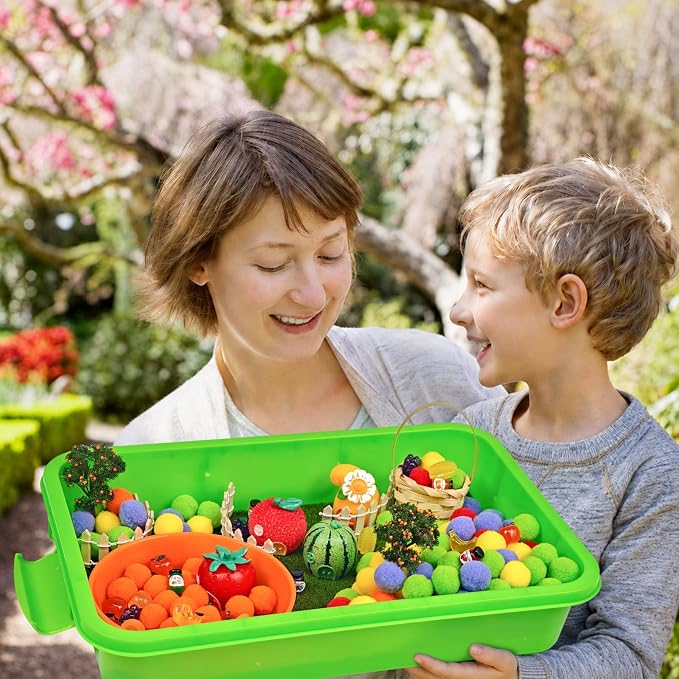 Cinrobiye 160 Pcs Fruit Learning Activity Set, Fruit Sorting Game with Pineapple, Strawberry, Lemon, Watermelon for Fine Motor Activities, Preschool Classroom Learning, Healthy Food Education & STEM
