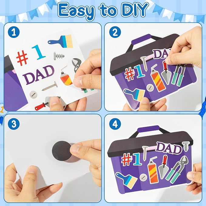Haooryx Father's Day Magnet Craft Kit - 30 Sets Make Your Own Tool Box Sticker Decor Paper Craft for Classroom Home DIY Activity Refrigerator Bulletin Board Decor Happy Father's Day Party Supply Gift