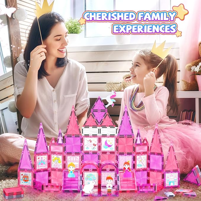 Magnetic Tiles 101PCS Pink Princess Car STEM Toy 3-8 | 101‑piece magnetic princess set with car. STEM toy for creative 3D building. Great gift for ages 3‑8.