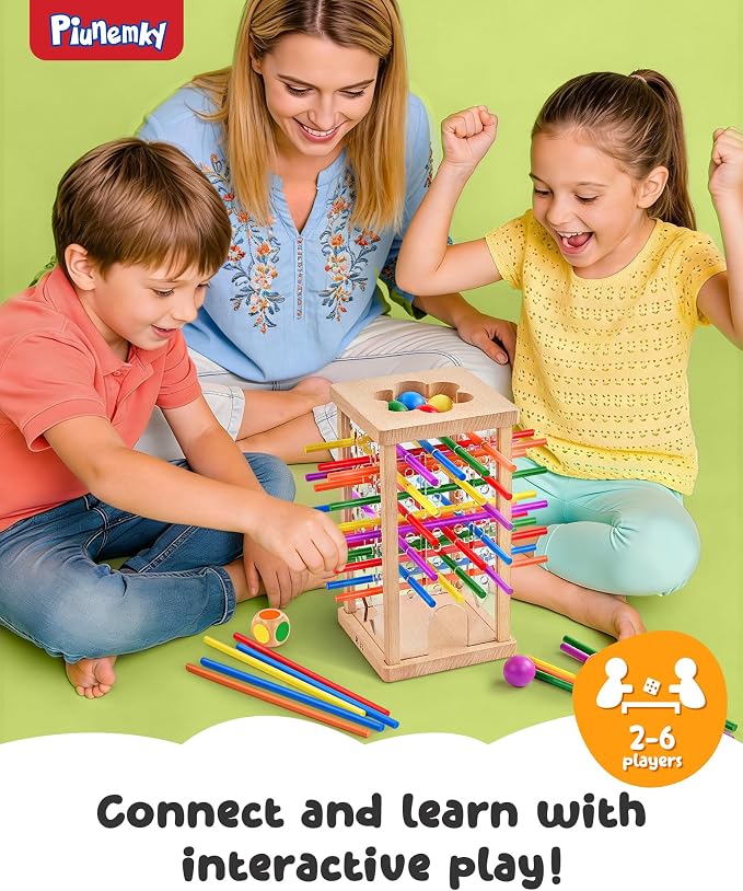 Montessori Wooden Board Game for Kids 3–8, Fine Motor Skills Toy 42 Sticks | Montessori Toys, Color matching, Fine Motor & Family Travel — CPC-Certified Beech Wood & Acrylic, Gift Boys Girls Ages 3–8