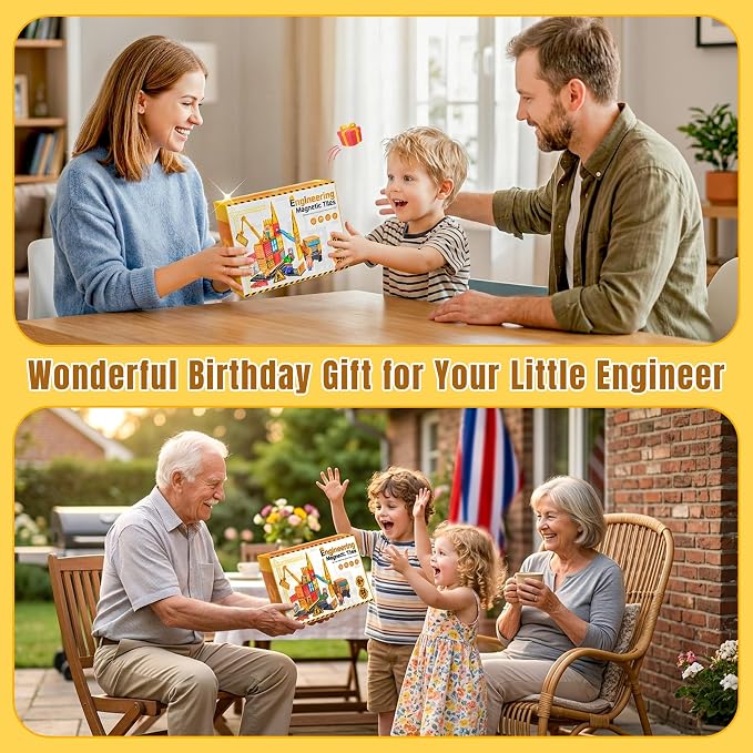 Magnetic Tiles for Kids Ages 4-8 Construction Toys with Crane Marble Run | 2 in 1 Truck Firetruck, Road, STEM Magnetic Blocks, Building Toys, Boys Birthday Gifts, Montessori, Open-ended Play