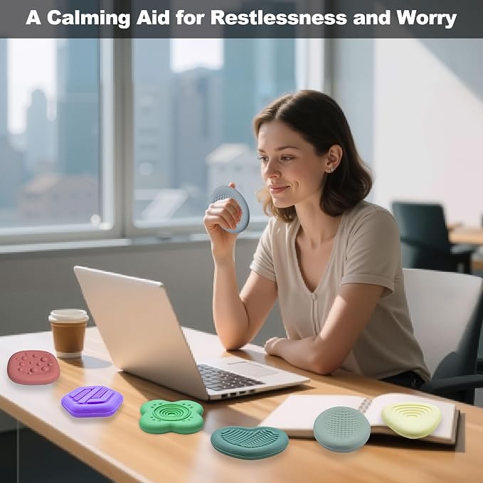 6Pcs Silicone Sensory Worry Stones, Quiet Fidget Toys for Kids | for Autism & ADHD,Sensory Play,Silent Calming,Focus Support,Easy to Clean,Versatile Gif