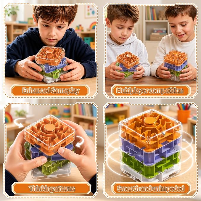 4 Layer 2-in-1 3D Rolling Ball Fidget Spinner, 3D Brain Teaser Puzzle Game, Education Sensory Toys Birthday Gift for Kids Adults 4 5 6 7 8 Years Old Boys Girls