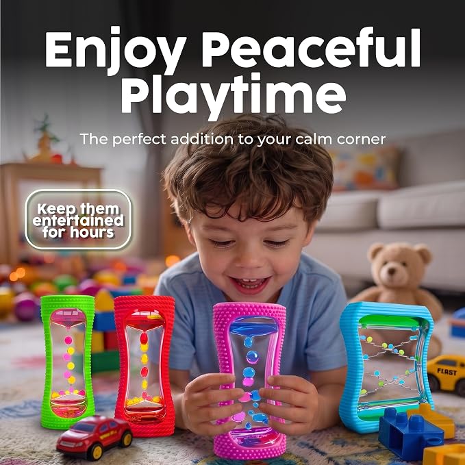 BUNMO Liquid Motion Bubbler Large Sensory Toy for Kids & Adults 4 Pack – Gentle Fidget Toy – Stimulating Visual Sensory Experience – Colorful Bubble Fidget Timer for Desk & Travel