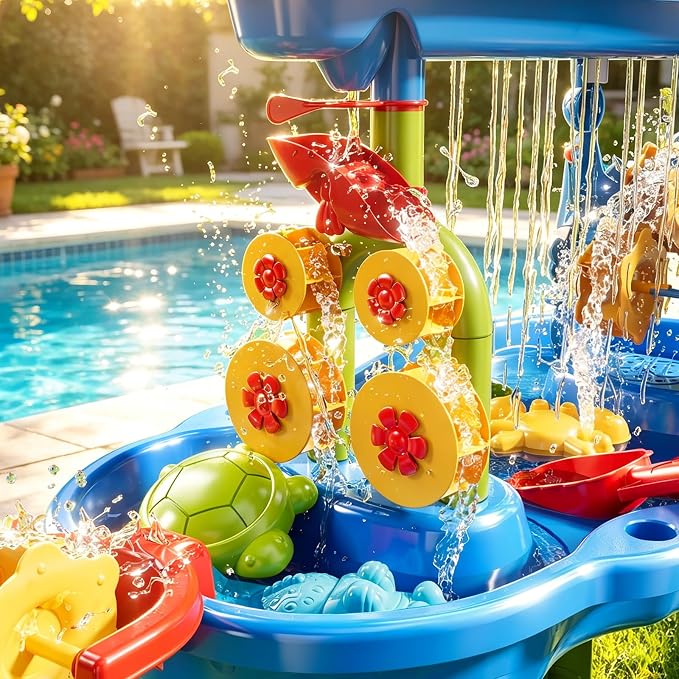 Water Table for Toddlers 3-5, 3-Tier Kids Sand Water Table, Water and Sand Activity Sensory Table Beach Outdoor Backyard Toys for Kids Toddlers Age 3 4 5 6 7 8 Boys Girls