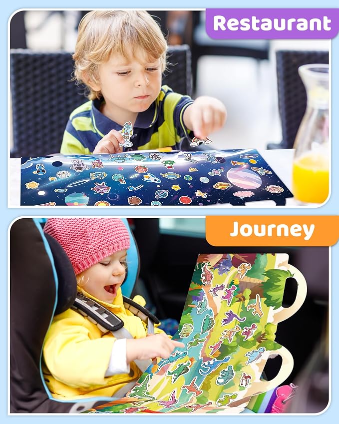 Benresive Reusable Sticker Book for Toddlers, Stickers for Kids, Travel Toy | Toddler Toys, Boys Girls Birthday Gifts, Airplane & Road Trip Essentials Kids, No Mess Waterproof Toddler Crafts Activities