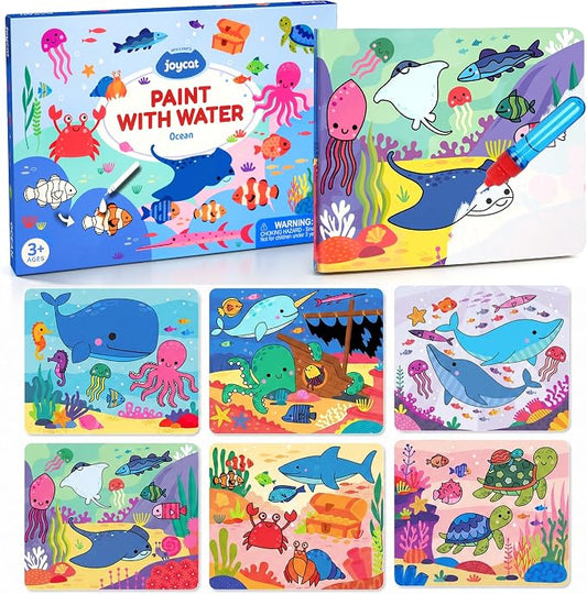 JoyCat Paint with Water Coloring Book for Toddlers, Reusable (Ocean) | Water Coloring Books with Water Pens, No Mess Travel Toy for Kids to Develop Creativity,Educational Learning Kits Gifts