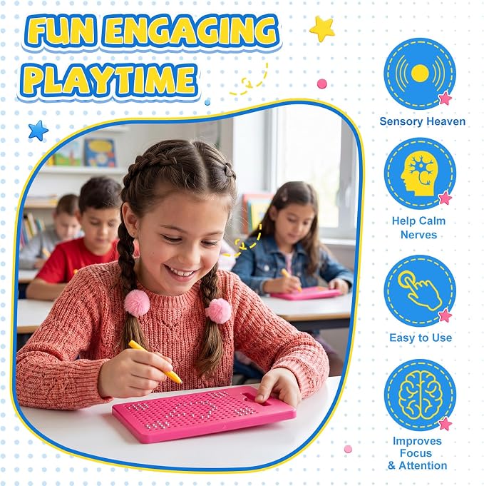 Yexiya 3 Pcs Magnetic Drawing Board for Kids, Toddler Travel Drawing Kit Magnet Sketch Thread Board with Stylus Pen and Beads Toy for Child Quiet Time Activities (7 x 8.5 Inches,Rose Red)