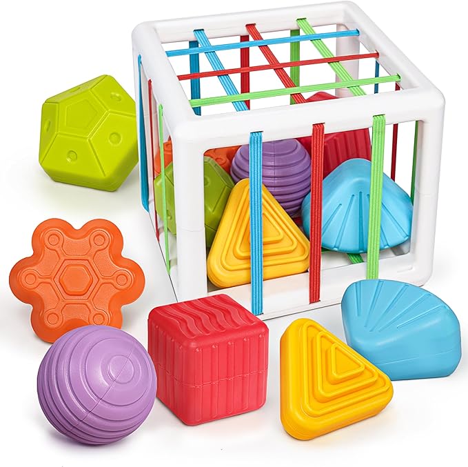 LiKee Montessori Activity Cube Toy, Sensory Shapes for Baby 12M+