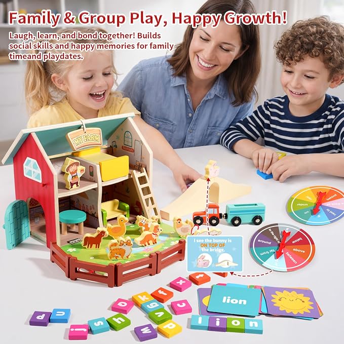 INIFEIDALA Montessori Farm Dollhouse for Toddlers 3-5 | Wooden Farm Animals Playset, Storytelling, Pretend Play, Language Development