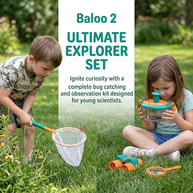Bug Catcher Kit 13 Pcs - Insect Catching Set with Net, Habitat, Magnifier & Tweezers - STEM Outdoor Toy for Kids Age 3+ (Orange 13 Pcs)