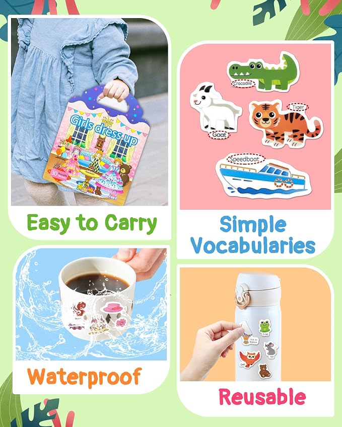 Benresive Reusable Sticker Book for Toddlers, Stickers for Kids, Travel Toy | Toddler Toys, Boys Girls Birthday Gifts, Airplane & Road Trip Essentials Kids, No Mess Waterproof Toddler Crafts Activities