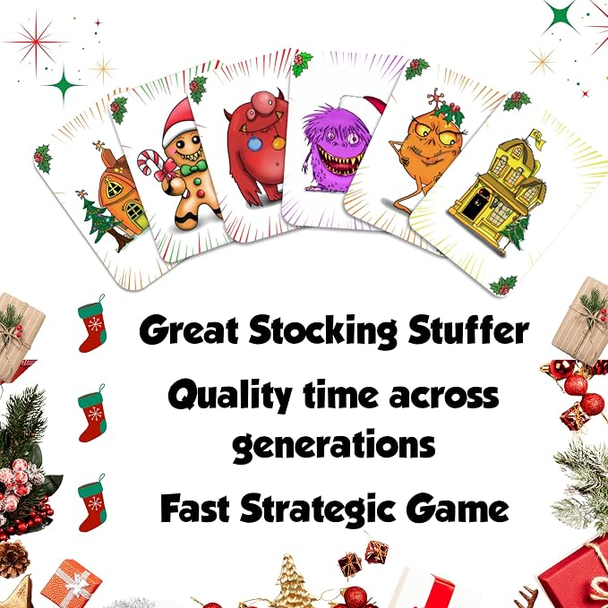 Kids Christmas Stocking Stuffers. Homebound Monsters Family Card Game,8-12 | Homebound Monsters Christmas Edition. Easy and fun strategic family card game. Small Stocking Stuffers for Kids 8-12 for two.
