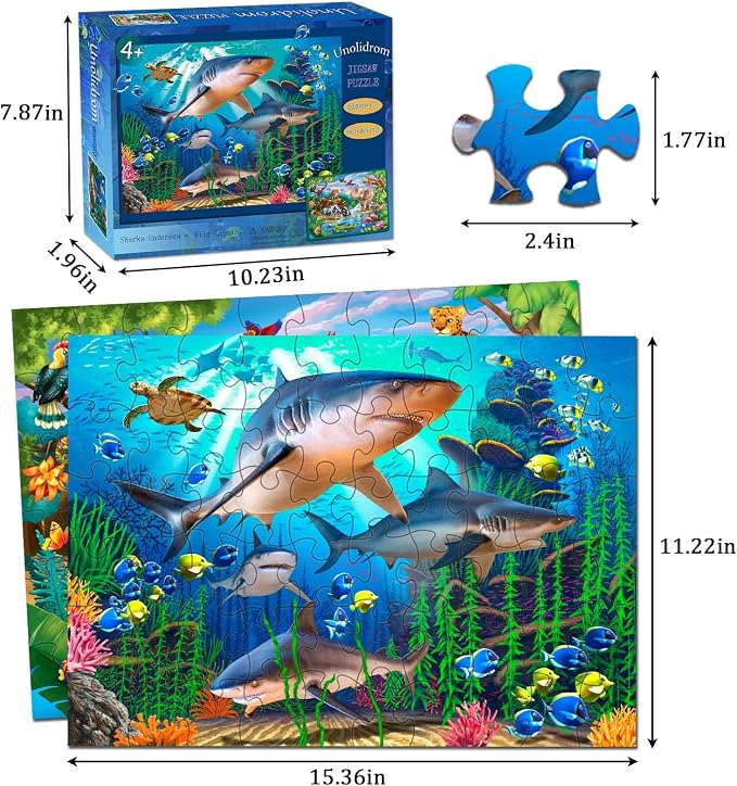 Puzzles for Kids Ages 4-6 – 2 x 60 Pieces Ocean & Forest Animals | Puzzles for Kids Ages 3-5 6-8, Educational Learning Animals Toys, Gift for Boys and Girls