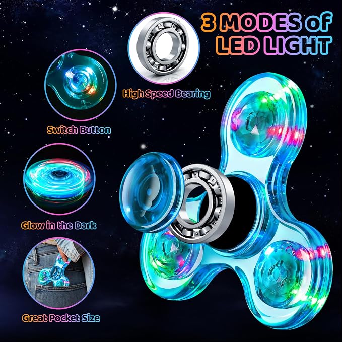 Fidget Spinner 2 Pack, Light up Sensory Fidget Toys Adults Kids Autism ADHD | Kids Travel Toys Anxiety Stress Relief Teen Boy Gifts, Classroom Prizes Glow Birthday Party Graduation Gift Stocking Stuffers