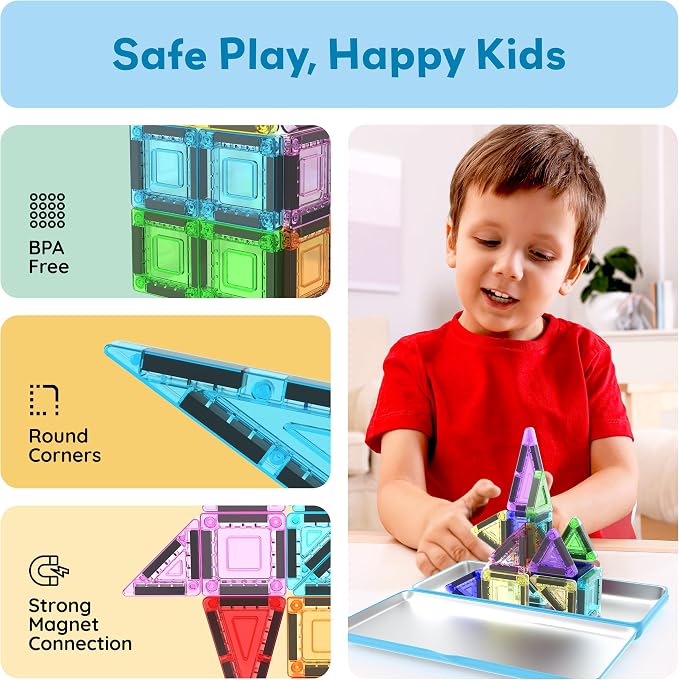 PicassoTiles Magnetic Tiles 30pc Nano Building Construction Set Compact Mini Travel Magnet Tile Playset with Tin Storage Case STEM Educational Learning School Brain Toy Blocks Boys Girls Ages 3+ PN09