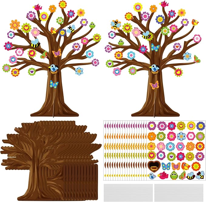 Cinrobiye 30 Set Spring Craft Kit Flower Bird Butterfly DIY Tree Spring Art Craft Ornaments Making Art Crafts for Toddler Sunday School Classroom Home Preschool Party Activities Favor Decor Supplies