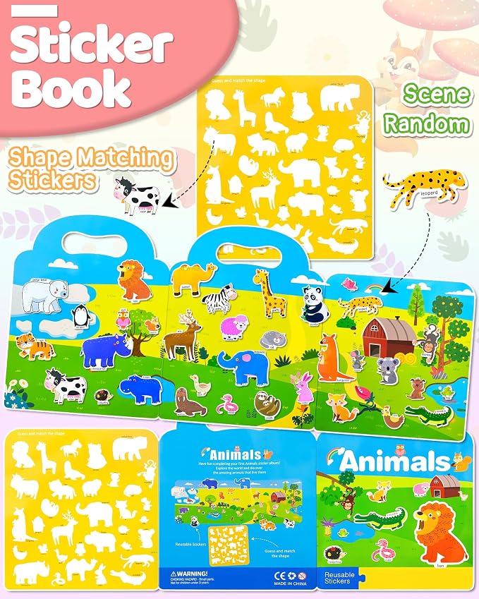 Benresive Reusable Sticker Book for Toddlers, Stickers for Kids, Travel Toy | Toddler Toys, Boys Girls Birthday Gifts, Airplane & Road Trip Essentials Kids, No Mess Waterproof Toddler Crafts Activities