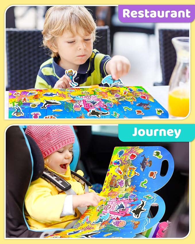 Benresive Reusable Sticker Book for Toddlers, Travel Stickers for Kids | Toddler Travel Activities Toys, Birthday Gifts for Boys & Girls, Airplane Travel & Road Trip Essentials Kids