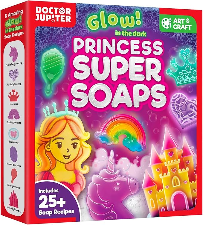 Doctor Jupiter Glow in The Dark - Princess Soap Making Kit for Kids Ages 6+ | Princess Toys, Birthday Gift Ideas for Girls 6,7,8,9,10 Year Olds, Science Kits for Kids Ages 5-7-8-12, STEM Toys, DIY Craft