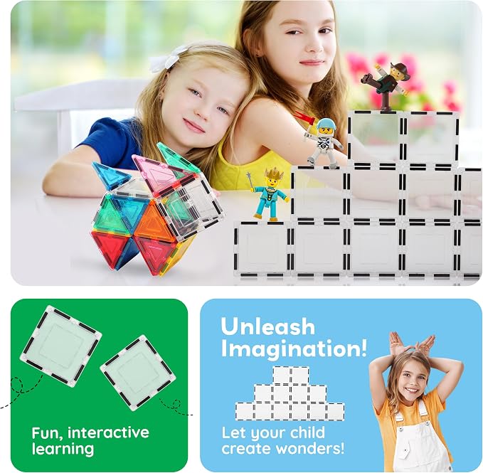 PicassoTiles Clear Transparent Magnetic Tile Expansion Set STEM Educational Construction Toy Kit for Kids Age 3 Plus Magnet Building Blocks Preschool Learning Creativity and Skill Development PTE13