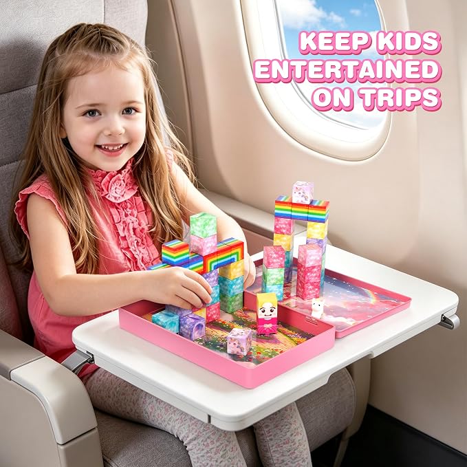 Mini Magnetic Blocks Travel Set with Magnetic Case-52 PCS Magnet Building Cubes Unicorn Toys for Kids 3-5, Toddler Travel Toys Airplane Essentials, STEM Montessori Toys Christmas Stocking Stuffers
