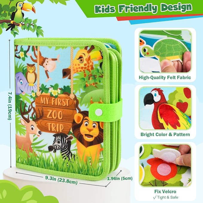 Busy Book for Toddlers 1-3: Busy Board for 1 Year Old Montessori Toys, Zoo | Quiet Books Activity Board, Educational Sensory Toys Birthday Gift for Girls Boys, Travel Toy for Toddlers 2-4 Plane Car