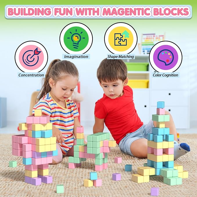 Apluses 45PCS Magnetic Blocks - Kids Girl Toys, Magnet Building Blocks, STEM Sensory Outdoor Autism Toys for 3-5 Year Old Boys & Girls, Magnetic Cubes Classroom Must Haves for Kids Ages 3+