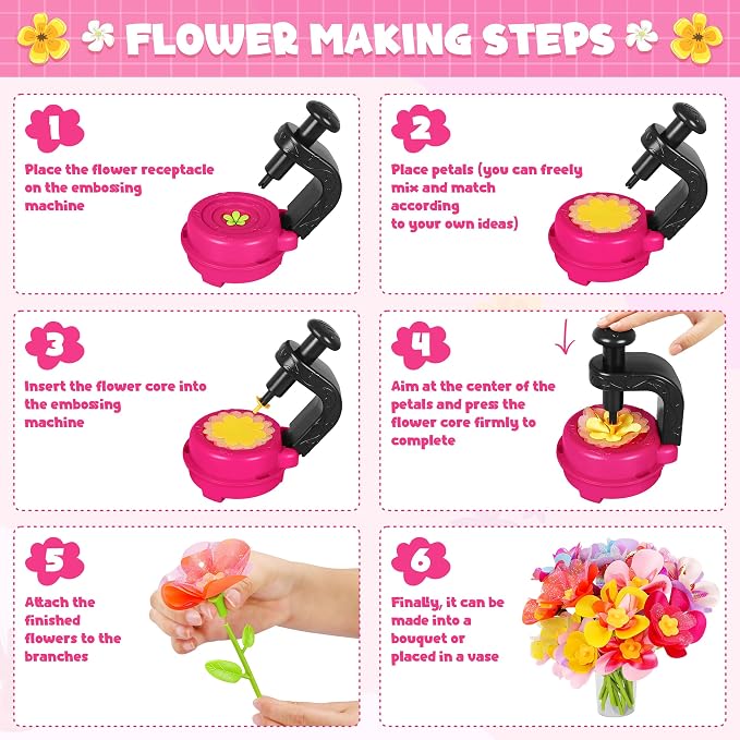 Magenta DIY Fabric Flower Bouquet Kit, Educational Girls Toy Gift 4+ | Flowers Market Toy for Kids, Build Your Flower Bouquet, Arts & Crafts for 4+ Year Toddler Girl