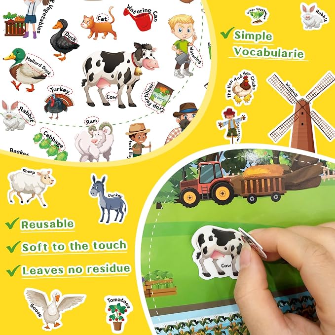 Reusable Jelly Sticker Books, Large Sticker Books for Toddlers, Stickers for Kids, Travel Toys for Children 3-6, Toddler Craft Activities, Birthday Gifts for Boys & Girls