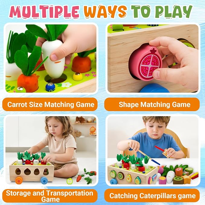 MEGRANATE Montessori Wooden Shape Sorter for Kids Carrot Shape Sorting Toy for Kids Montessori Shape Puzzles Fine Motor Toys Sensory Learning Educational Toys for Kids 3+ Years Old