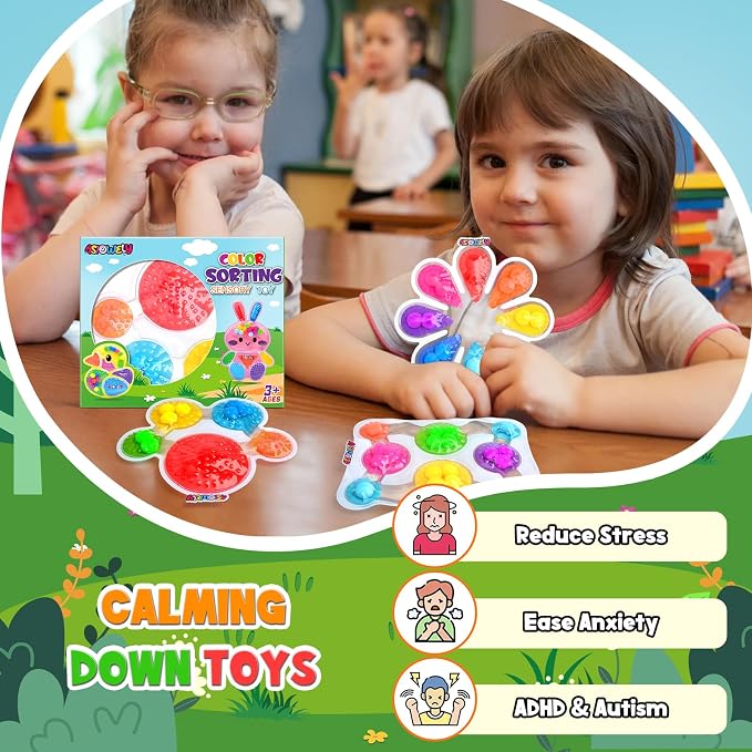 3Pcs Color Sorting Sensory Toys for Kids with Autism Toddler Toys for Airplane Travel Road Trip Preschool Montessori Toys Fine Motor Skills Easter Basket Stuffers Gifts for Kids Boys Girls