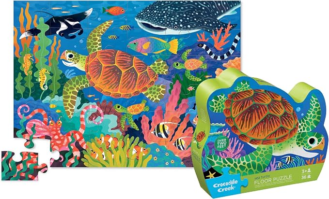 Crocodile Creek Jigsaw Puzzle, 36 Piece for Kids 3 Years and Up, Heavy-Duty Shaped Box for Storage, Finished Puzzle Size 18 x 24 inches, Sea Turtle