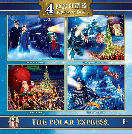 MasterPieces The Polar Express 4-Pack Puzzles 100 pc - Jigsaw Puzzle with Vibrant Artwork and Durable Pieces - Fun Family Activity Brain Challenge and Educational Entertainment