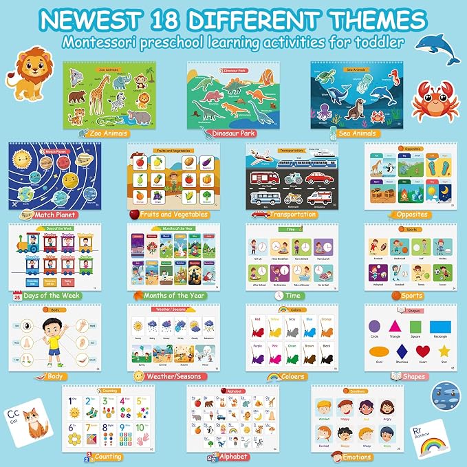 Busy Book for Toddlers - 36 Themes Preschool Learning Activities, Educational Travel Toys for Kids Ages 3+, Montessori Sensory Toys for Autism, Christmas & Birthday Gifts for Boys & Girls