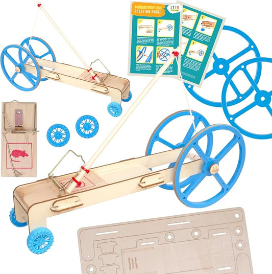 Mousetrap Car Kit, 2-Pack - Build and Race a Physics STEM Project, Ages 8+ | Build and race 2 mousetrap-powered cars, stored energy becomes motion, no batteries needed